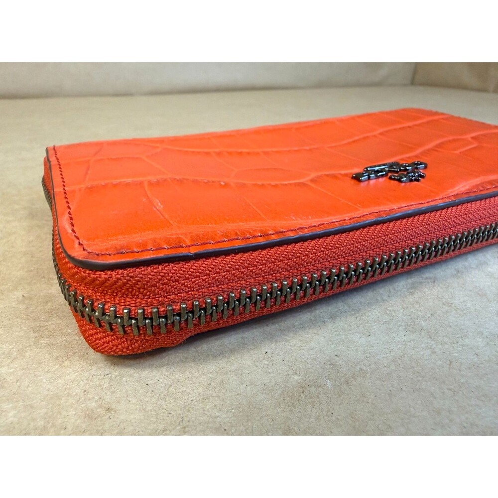 Coach Embossed Orange Coral Croc Accordion Zip Around Wallet Clutch Style 58048 - Picture 10 of 17
